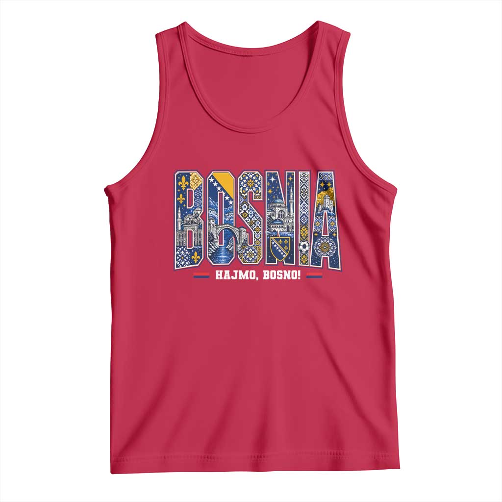Lets Go Bosnia Heritage Hajmo Bosno Cultural Mosaic Pattern Tank Top Bosnia Herzegovina Map Soccer Lover Football Fan