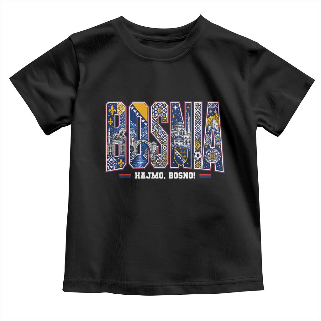 Lets Go Bosnia Heritage Hajmo Bosno Cultural Mosaic Pattern Toddler T Shirt Bosnia Herzegovina Map Soccer Lover Football Fan