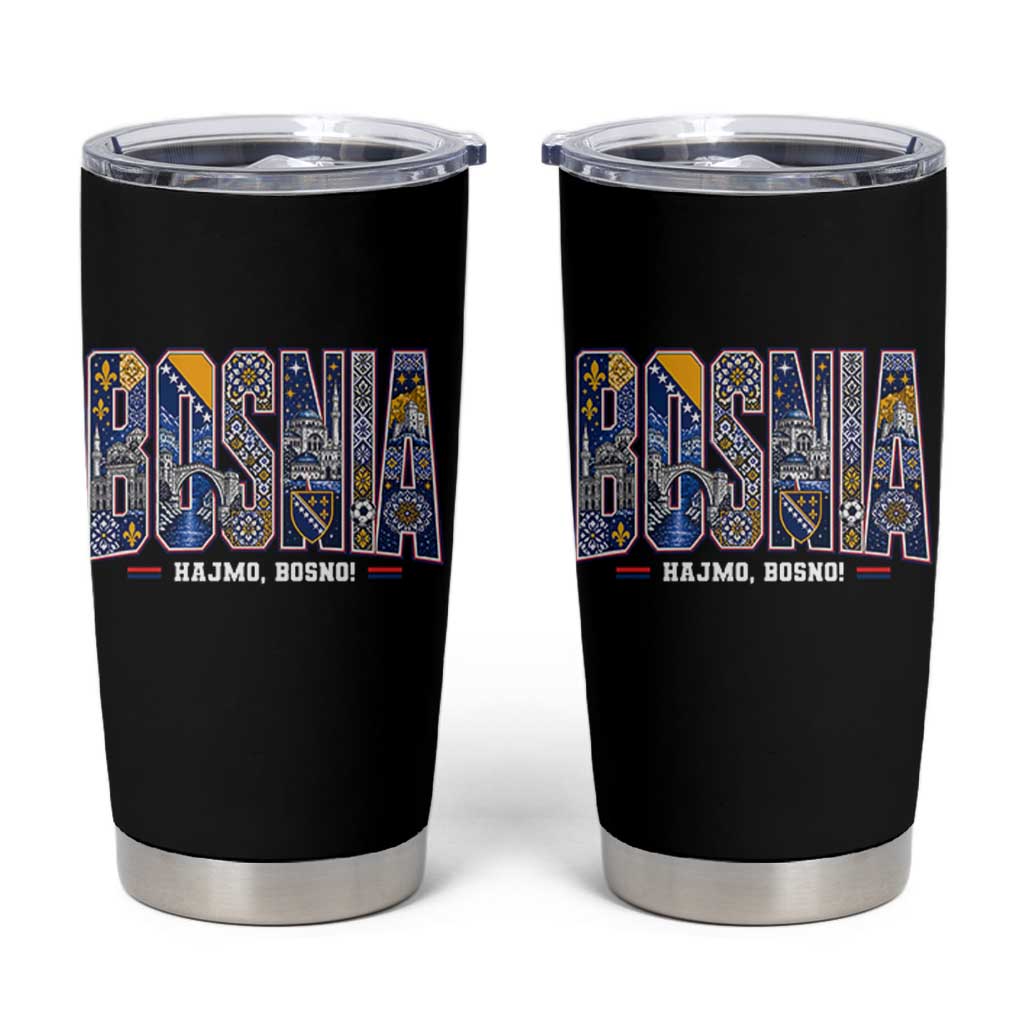 Lets Go Bosnia Heritage Hajmo Bosno Cultural Mosaic Pattern Tumbler Cup Bosnia Herzegovina Map Soccer Lover Football Fan
