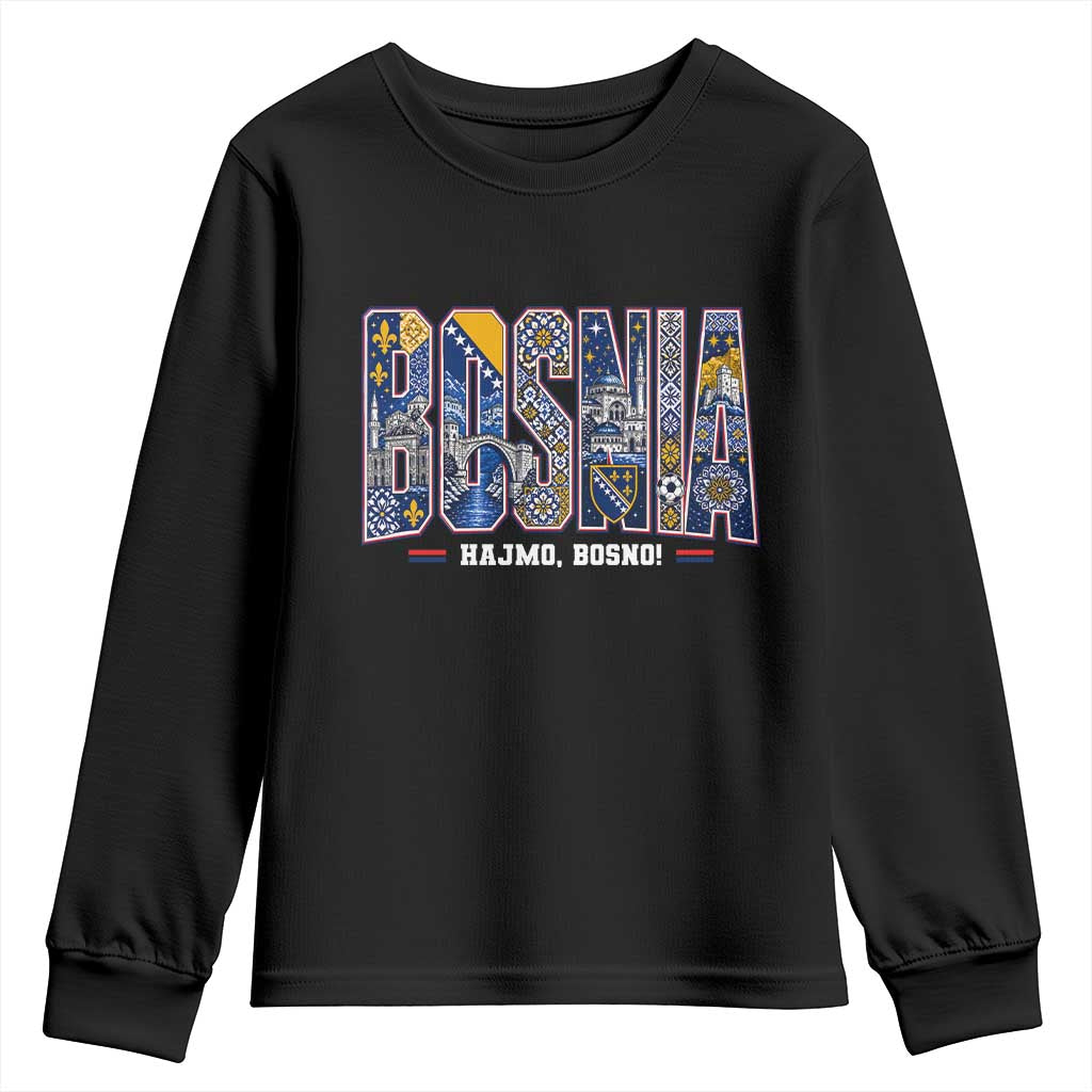 Lets Go Bosnia Heritage Hajmo Bosno Cultural Mosaic Pattern Youth Sweatshirt Bosnia Herzegovina Map Soccer Lover Football Fan
