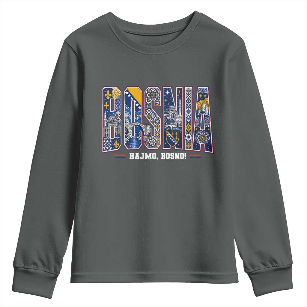 Lets Go Bosnia Heritage Hajmo Bosno Cultural Mosaic Pattern Youth Sweatshirt Bosnia Herzegovina Map Soccer Lover Football Fan
