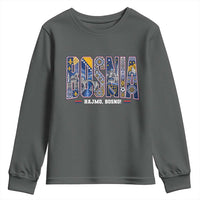 Lets Go Bosnia Heritage Hajmo Bosno Cultural Mosaic Pattern Youth Sweatshirt Bosnia Herzegovina Map Soccer Lover Football Fan