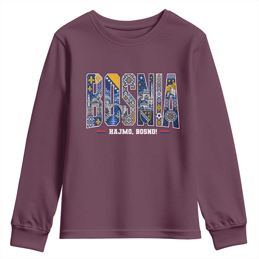 Lets Go Bosnia Heritage Hajmo Bosno Cultural Mosaic Pattern Youth Sweatshirt Bosnia Herzegovina Map Soccer Lover Football Fan
