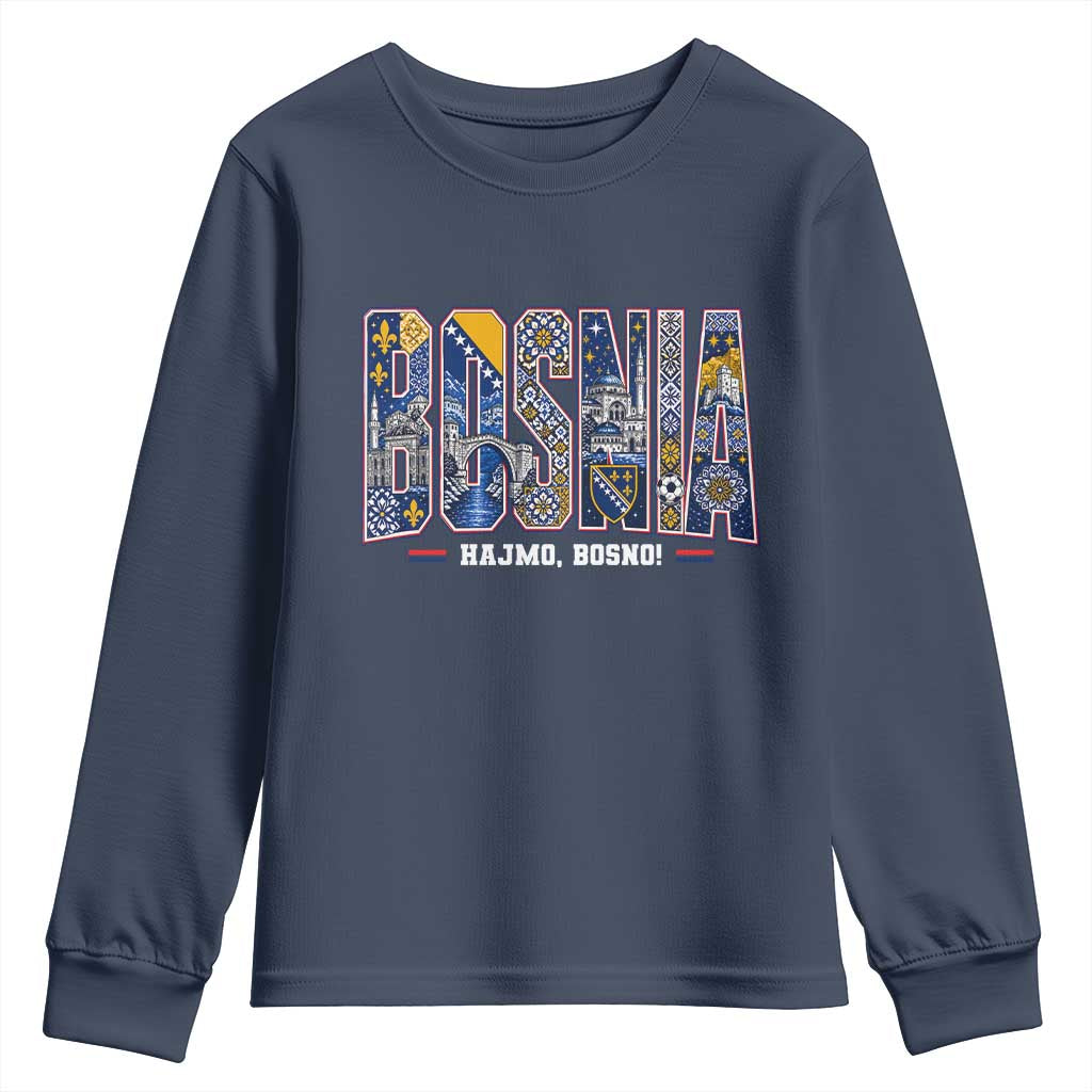 Lets Go Bosnia Heritage Hajmo Bosno Cultural Mosaic Pattern Youth Sweatshirt Bosnia Herzegovina Map Soccer Lover Football Fan