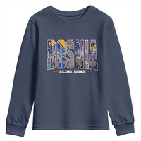 Lets Go Bosnia Heritage Hajmo Bosno Cultural Mosaic Pattern Youth Sweatshirt Bosnia Herzegovina Map Soccer Lover Football Fan