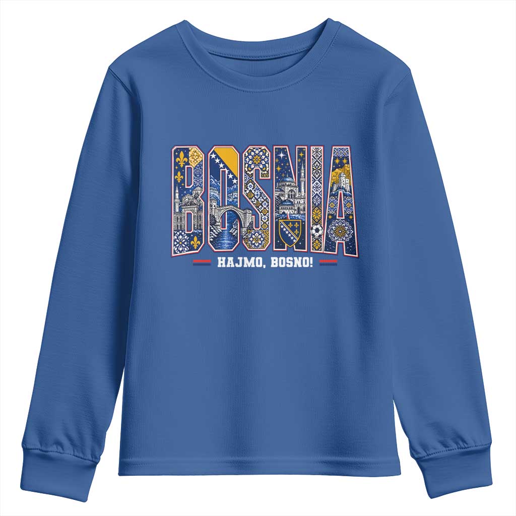 Lets Go Bosnia Heritage Hajmo Bosno Cultural Mosaic Pattern Youth Sweatshirt Bosnia Herzegovina Map Soccer Lover Football Fan
