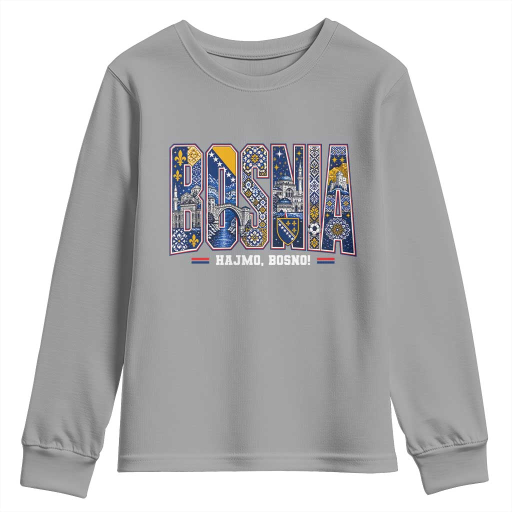 Lets Go Bosnia Heritage Hajmo Bosno Cultural Mosaic Pattern Youth Sweatshirt Bosnia Herzegovina Map Soccer Lover Football Fan