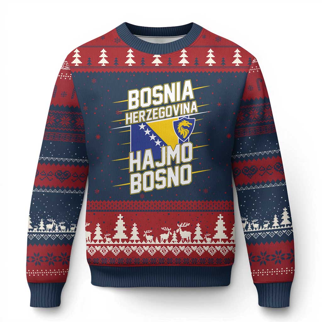 Lets Go Bosnia Herzegovina Hajmo Bosno Dragon Shield Ugly Christmas Sweater Soccer Team Pride Football Fan Heritage