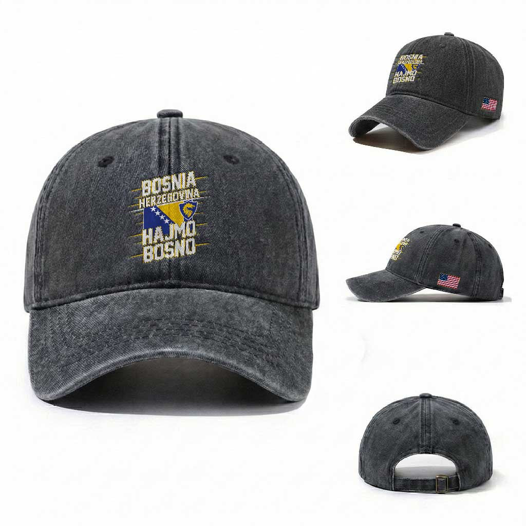 Lets Go Bosnia Herzegovina Hajmo Bosno Dragon Shield Washed Cotton Baseball Cap Soccer Team Pride Football Fan Heritage