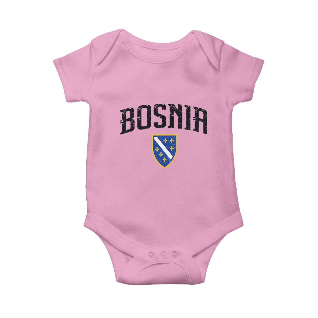 Vintage Bosnia Coat of Arms Minimalist Baby Onesie Golden Lily Heritage Shield Graphic