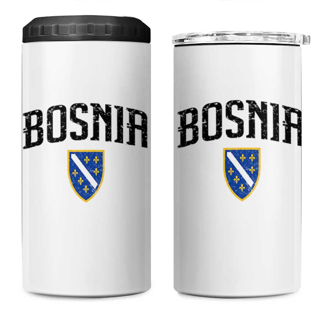 Vintage Bosnia Coat of Arms Minimalist 4 in 1 Can Cooler Tumbler Golden Lily Heritage Shield Graphic