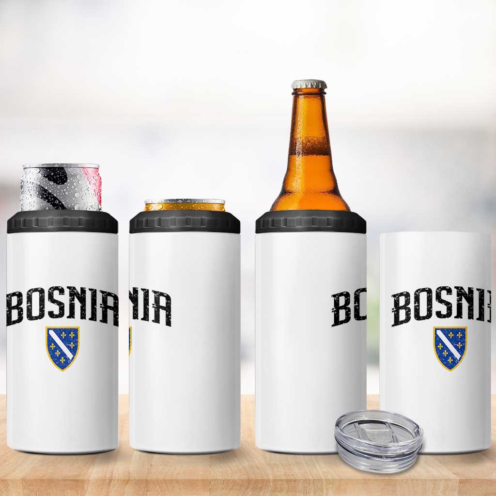 Vintage Bosnia Coat of Arms Minimalist 4 in 1 Can Cooler Tumbler Golden Lily Heritage Shield Graphic