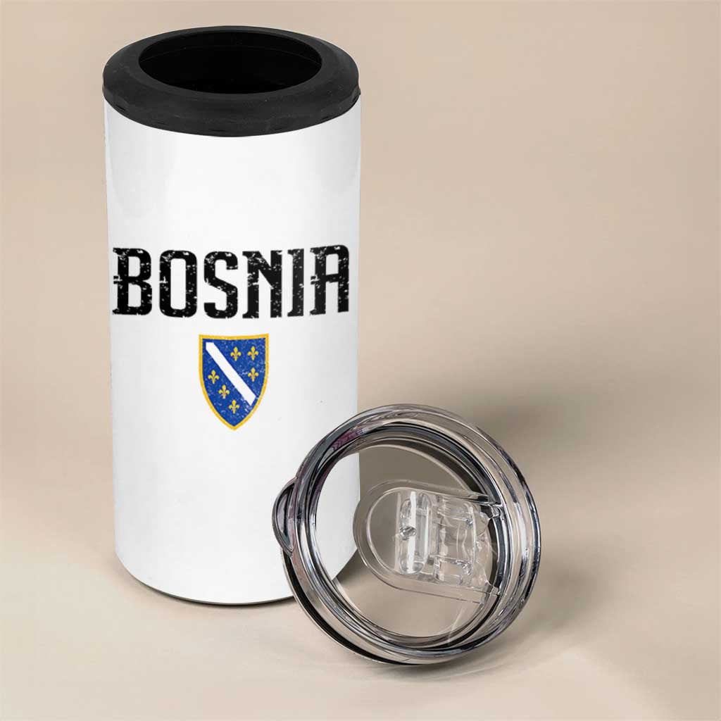 Vintage Bosnia Coat of Arms Minimalist 4 in 1 Can Cooler Tumbler Golden Lily Heritage Shield Graphic