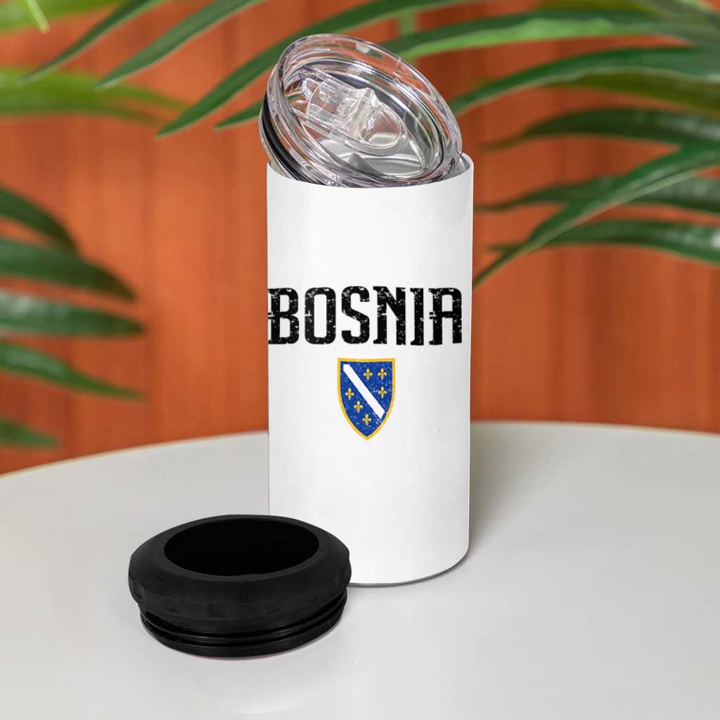 Vintage Bosnia Coat of Arms Minimalist 4 in 1 Can Cooler Tumbler Golden Lily Heritage Shield Graphic