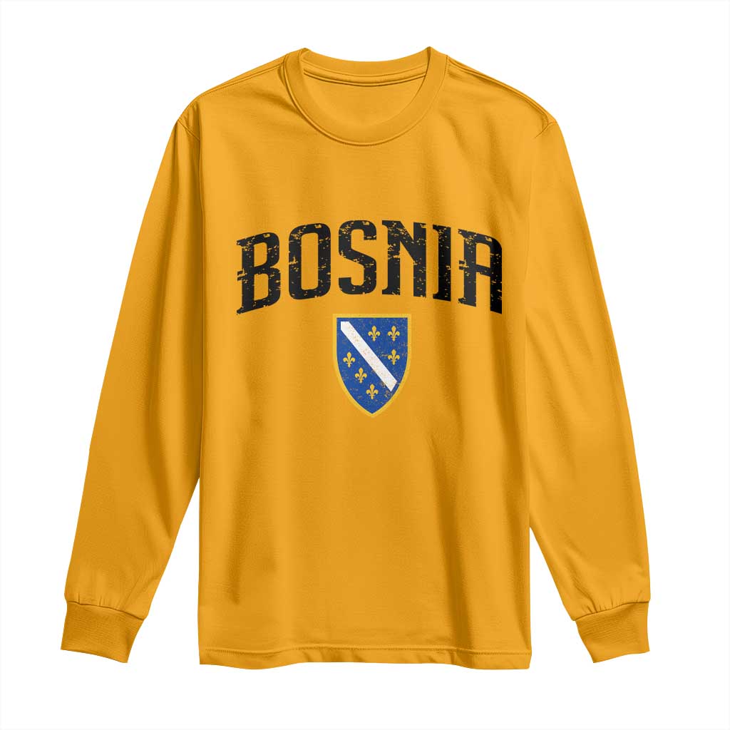Vintage Bosnia Coat of Arms Minimalist Long Sleeve Shirt Golden Lily Heritage Shield Graphic