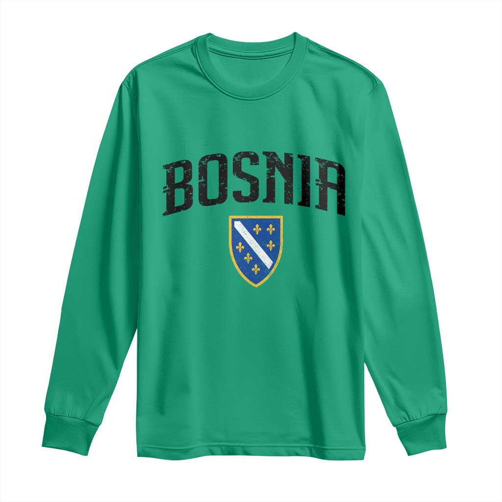 Vintage Bosnia Coat of Arms Minimalist Long Sleeve Shirt Golden Lily Heritage Shield Graphic