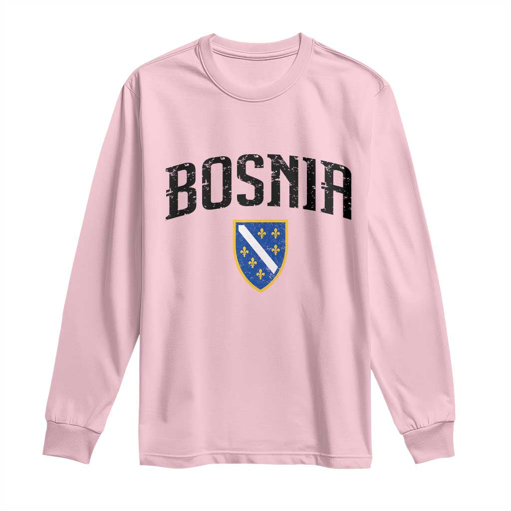 Vintage Bosnia Coat of Arms Minimalist Long Sleeve Shirt Golden Lily Heritage Shield Graphic