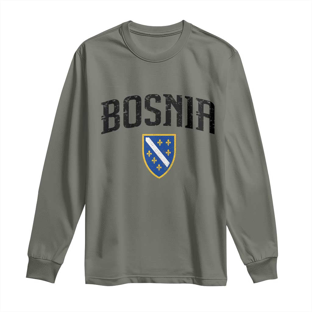 Vintage Bosnia Coat of Arms Minimalist Long Sleeve Shirt Golden Lily Heritage Shield Graphic