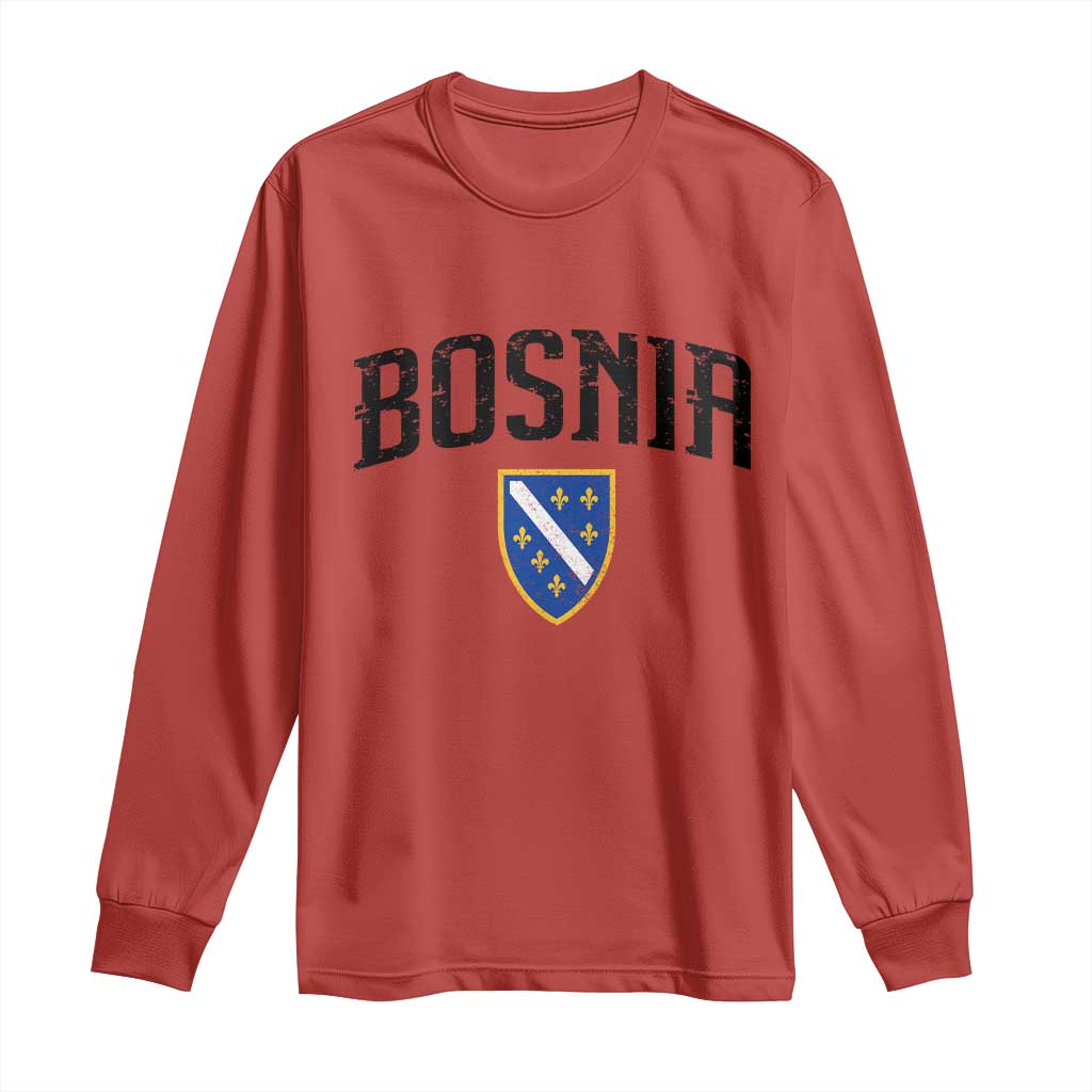 Vintage Bosnia Coat of Arms Minimalist Long Sleeve Shirt Golden Lily Heritage Shield Graphic