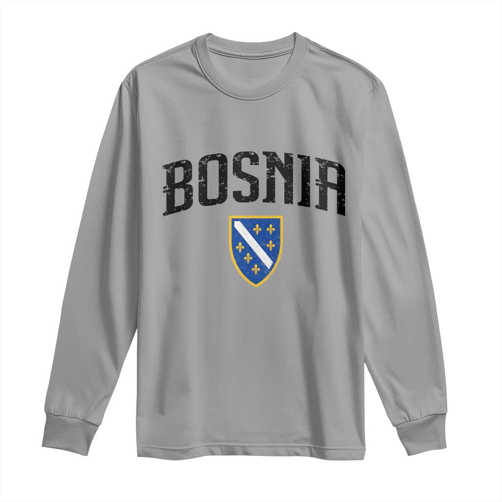 Vintage Bosnia Coat of Arms Minimalist Long Sleeve Shirt Golden Lily Heritage Shield Graphic