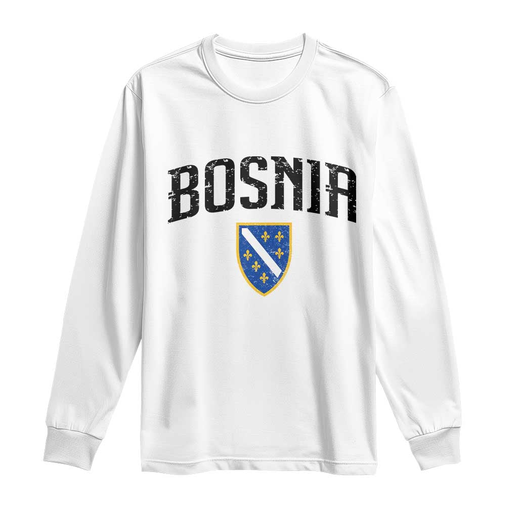 Vintage Bosnia Coat of Arms Minimalist Long Sleeve Shirt Golden Lily Heritage Shield Graphic