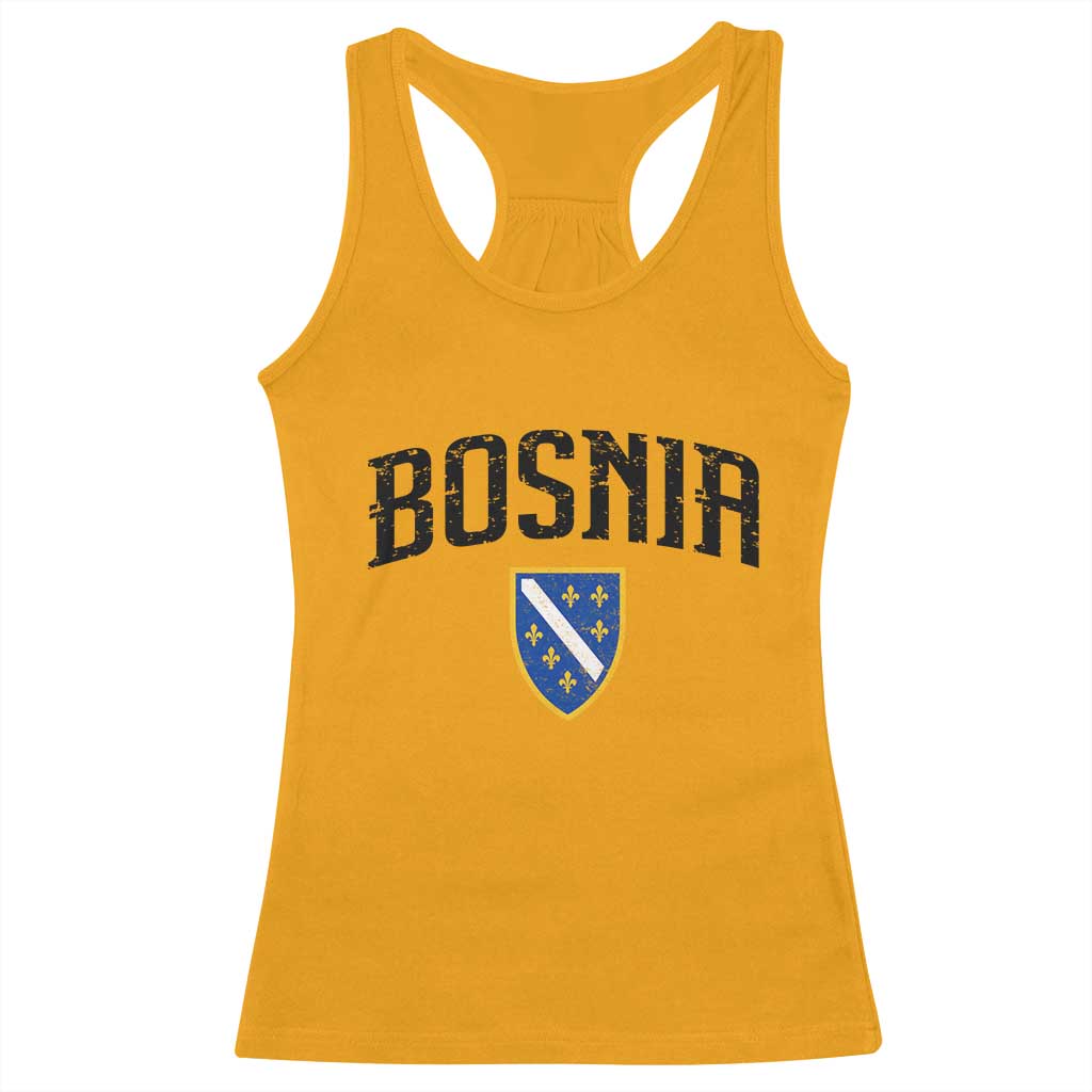 Vintage Bosnia Coat of Arms Minimalist Racerback Tank Top Golden Lily Heritage Shield Graphic