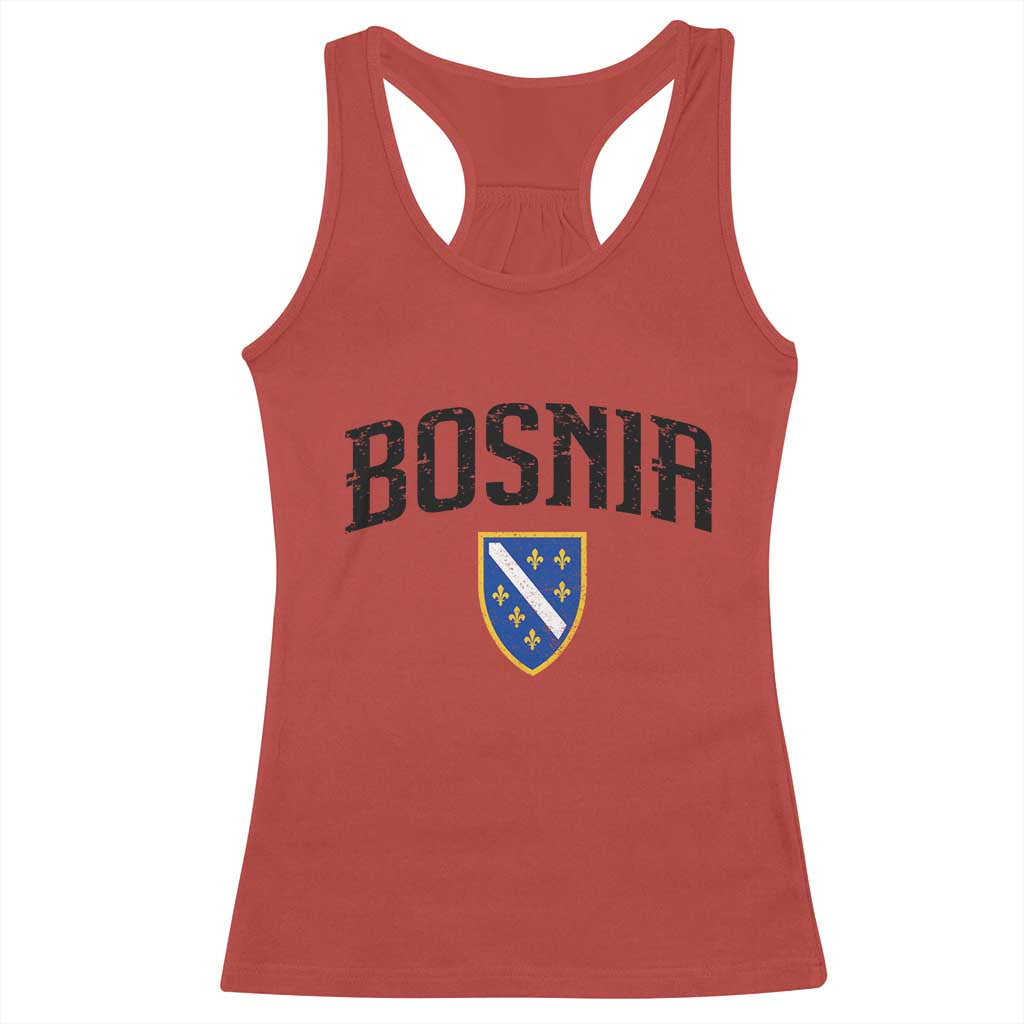 Vintage Bosnia Coat of Arms Minimalist Racerback Tank Top Golden Lily Heritage Shield Graphic