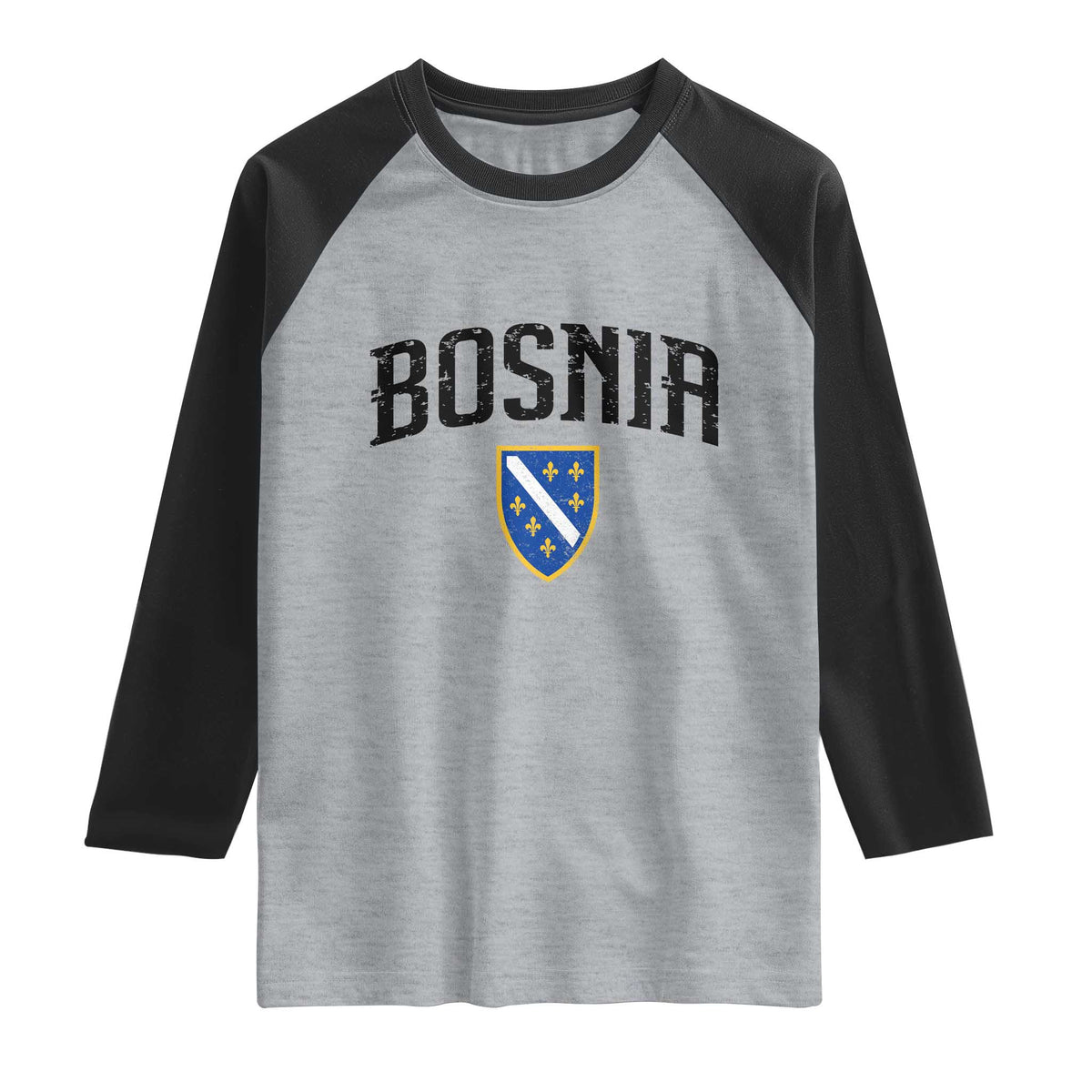 Vintage Bosnia Coat of Arms Minimalist Raglan Shirt Golden Lily Heritage Shield Graphic