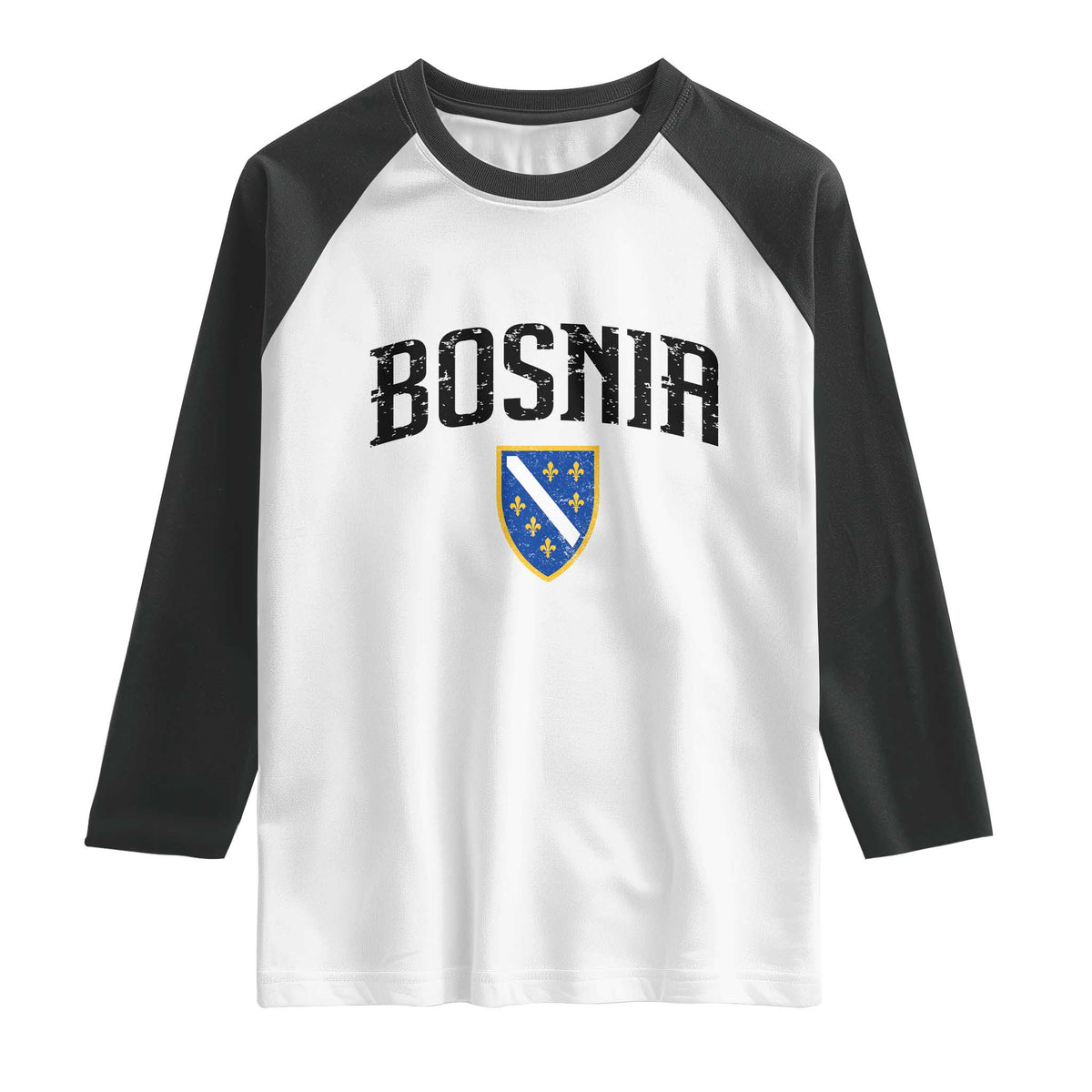 Vintage Bosnia Coat of Arms Minimalist Raglan Shirt Golden Lily Heritage Shield Graphic