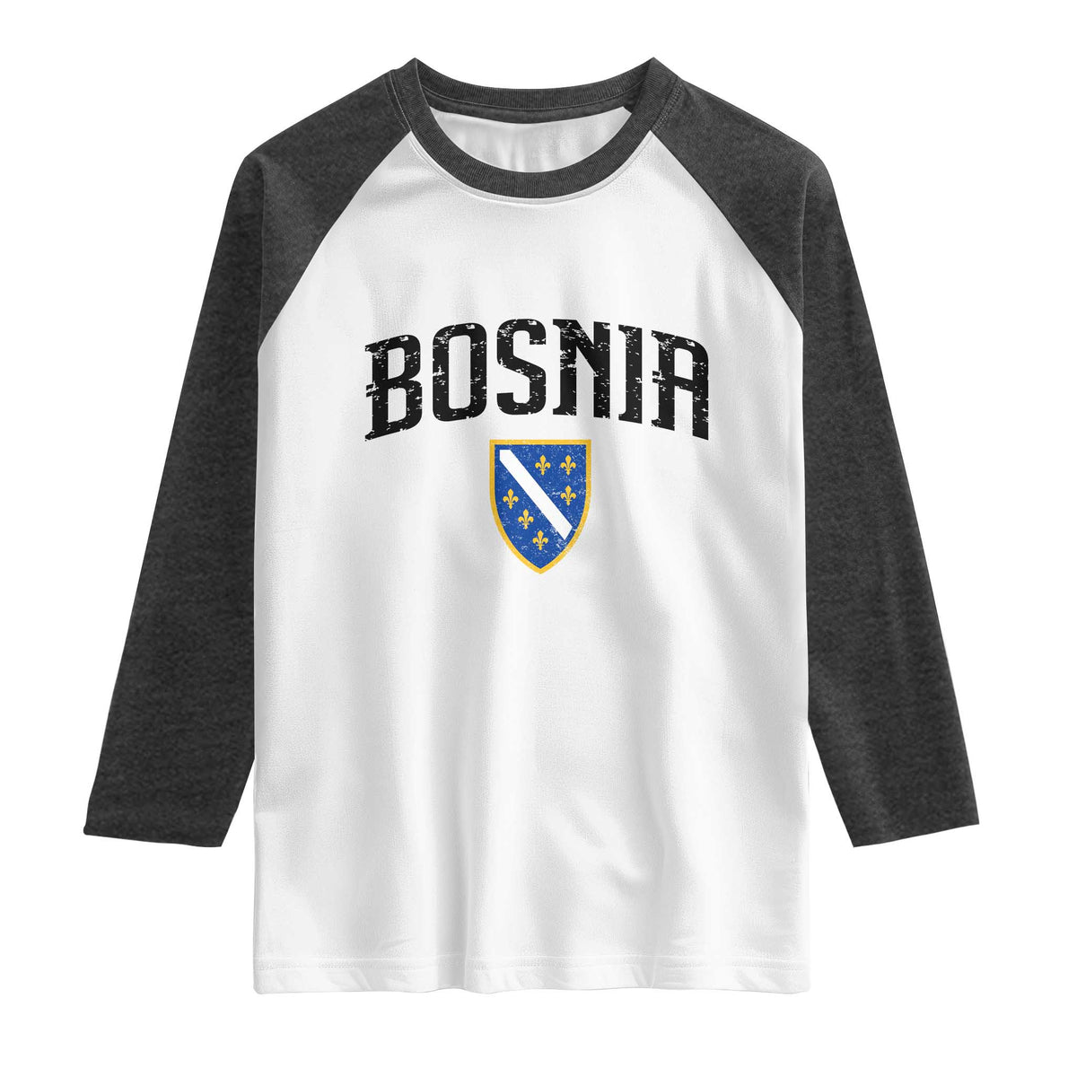 Vintage Bosnia Coat of Arms Minimalist Raglan Shirt Golden Lily Heritage Shield Graphic