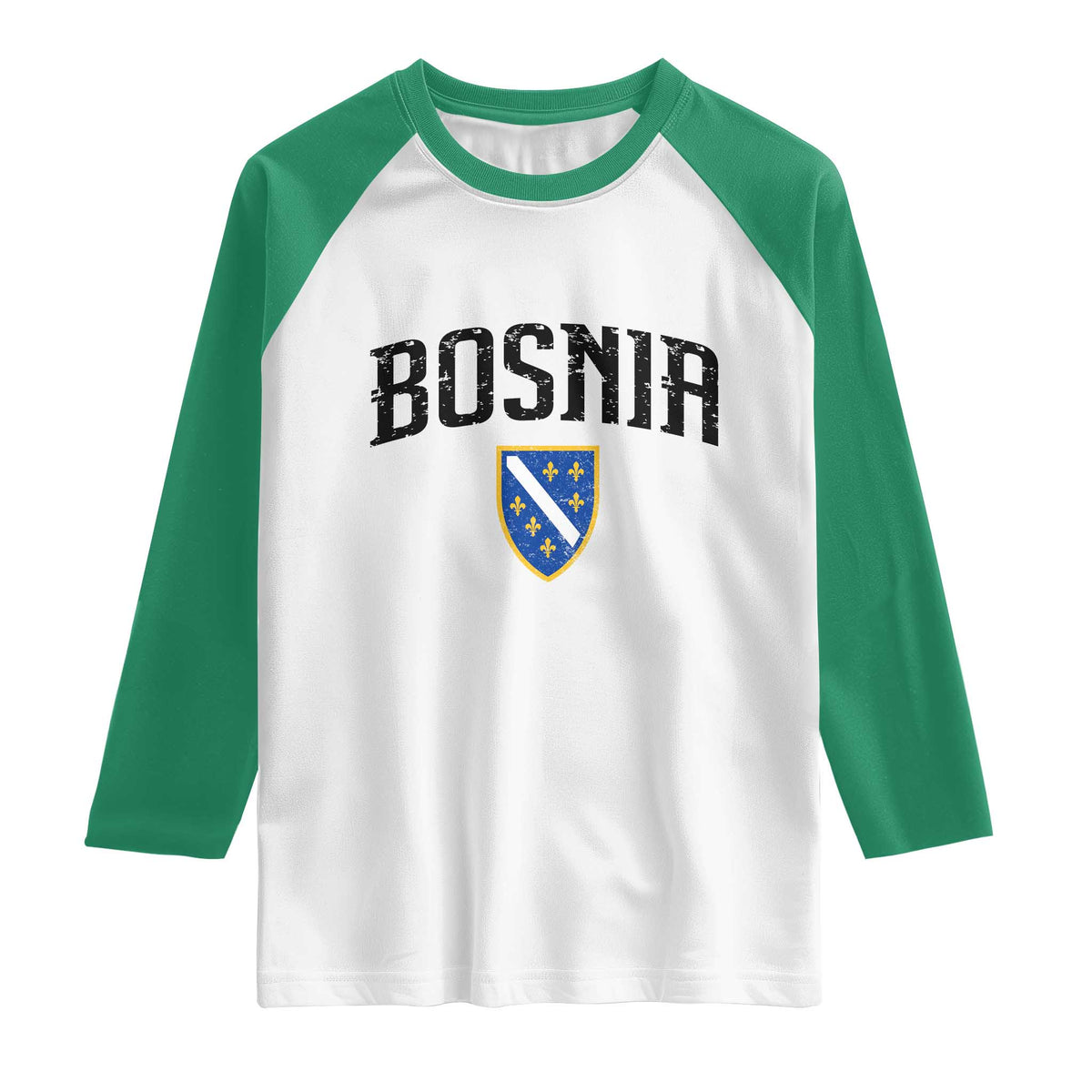 Vintage Bosnia Coat of Arms Minimalist Raglan Shirt Golden Lily Heritage Shield Graphic