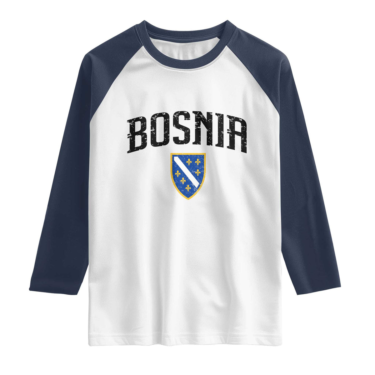 Vintage Bosnia Coat of Arms Minimalist Raglan Shirt Golden Lily Heritage Shield Graphic