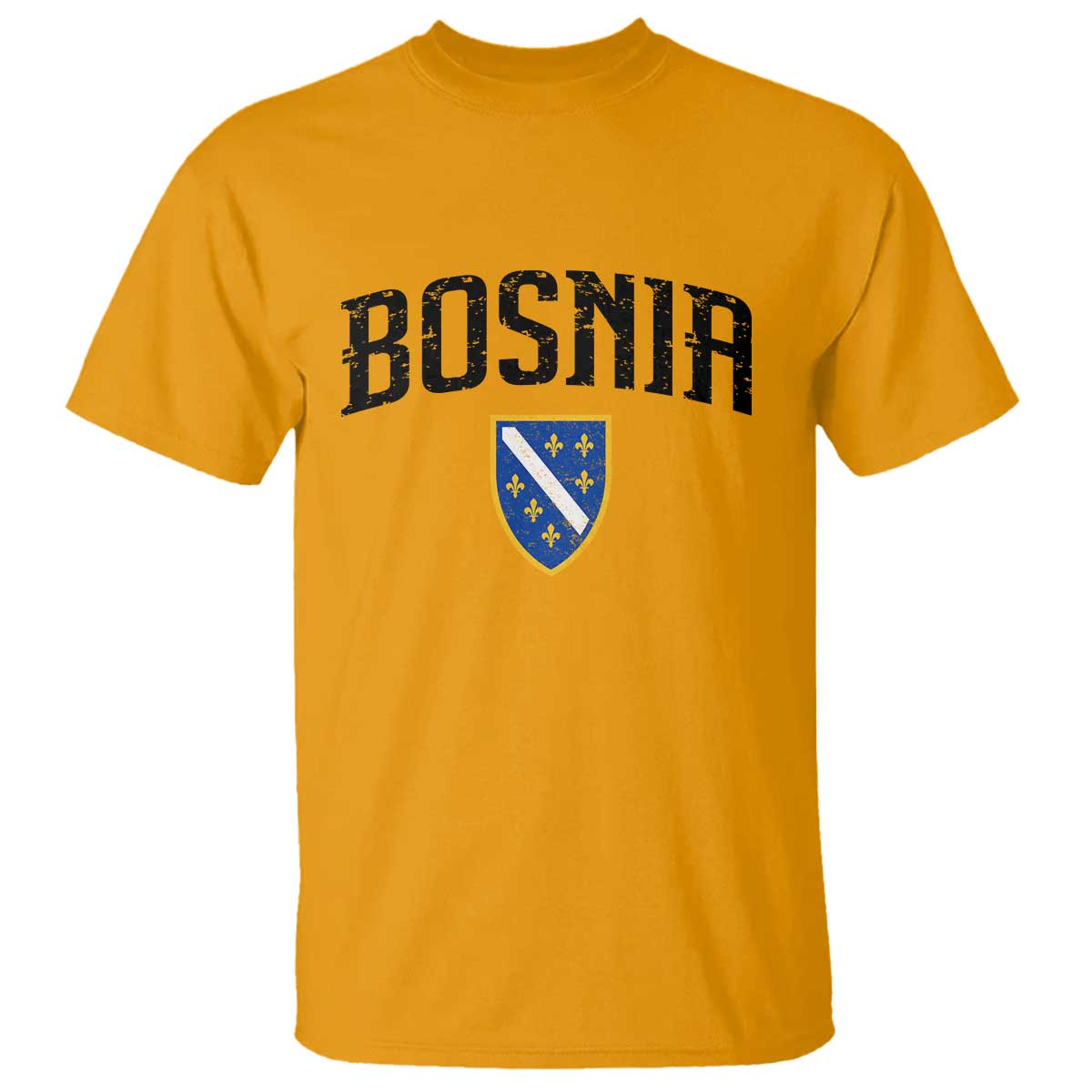 Vintage Bosnia Coat of Arms Minimalist T Shirt Golden Lily Heritage Shield Graphic