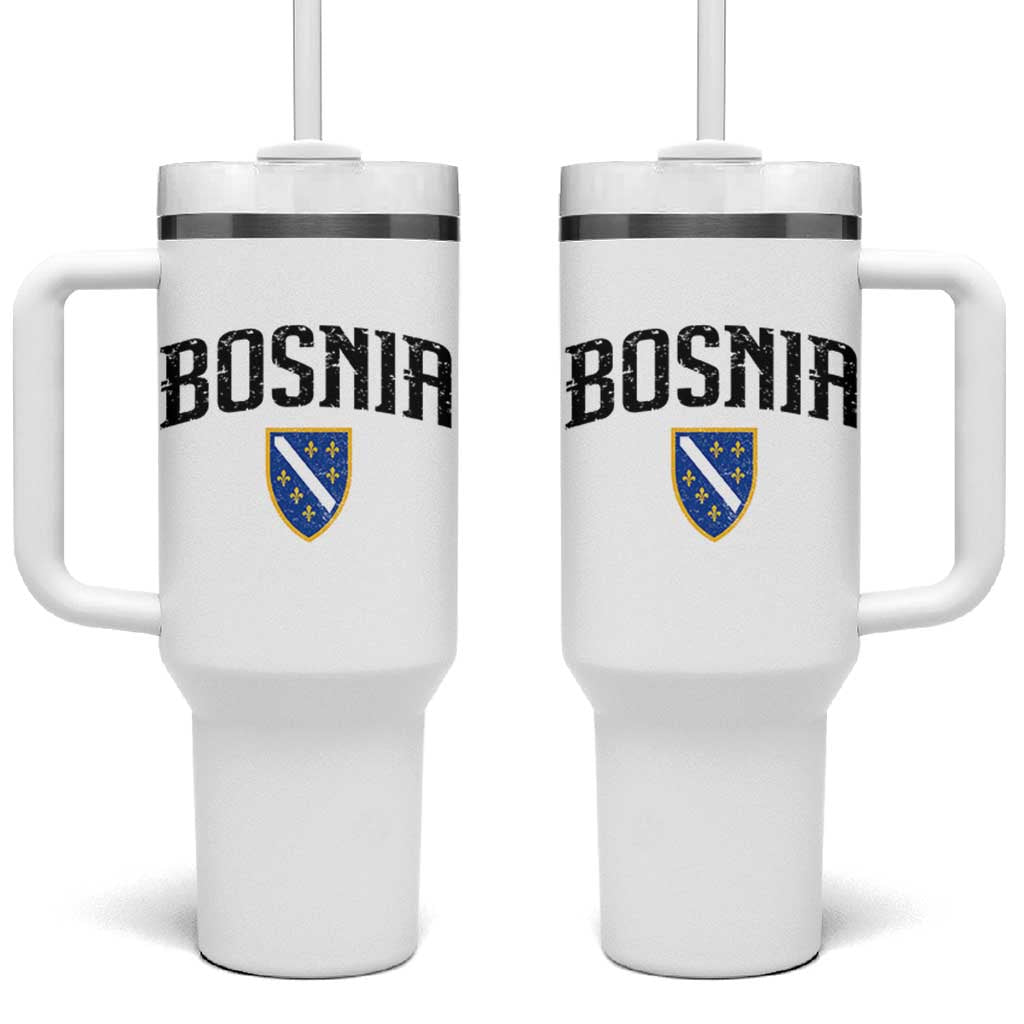 Vintage Bosnia Coat of Arms Minimalist Tumbler With Handle Golden Lily Heritage Shield Graphic