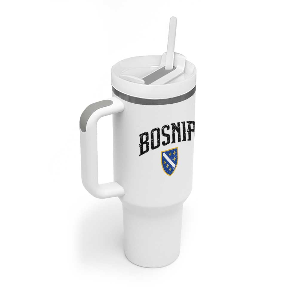 Vintage Bosnia Coat of Arms Minimalist Tumbler With Handle Golden Lily Heritage Shield Graphic