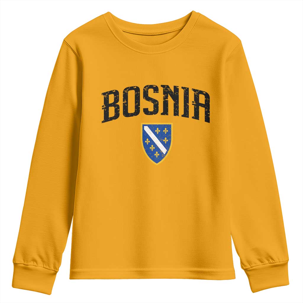 Vintage Bosnia Coat of Arms Minimalist Youth Sweatshirt Golden Lily Heritage Shield Graphic