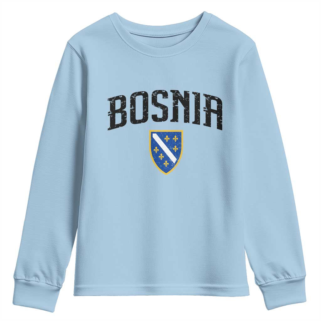 Vintage Bosnia Coat of Arms Minimalist Youth Sweatshirt Golden Lily Heritage Shield Graphic
