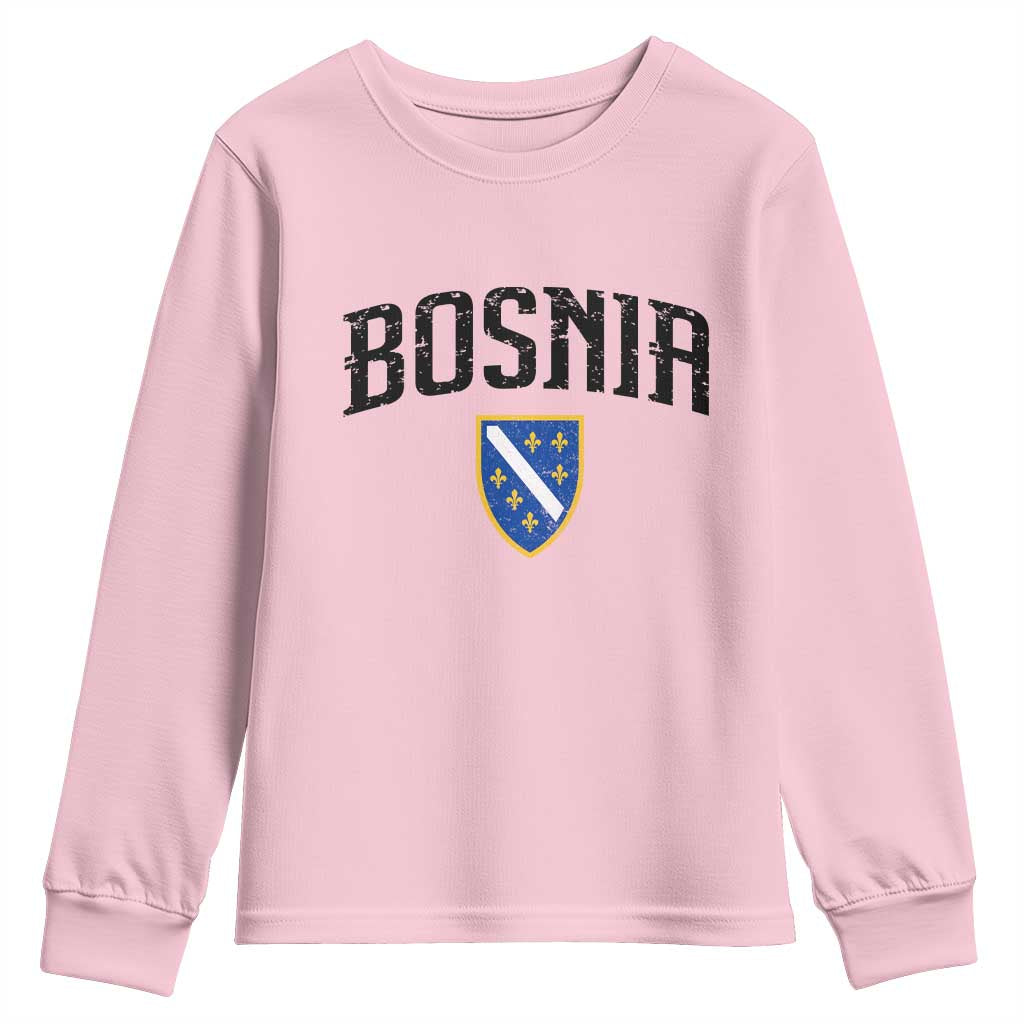Vintage Bosnia Coat of Arms Minimalist Youth Sweatshirt Golden Lily Heritage Shield Graphic