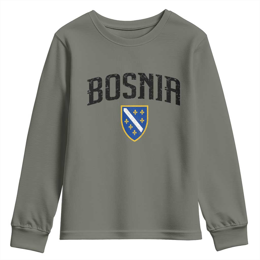 Vintage Bosnia Coat of Arms Minimalist Youth Sweatshirt Golden Lily Heritage Shield Graphic