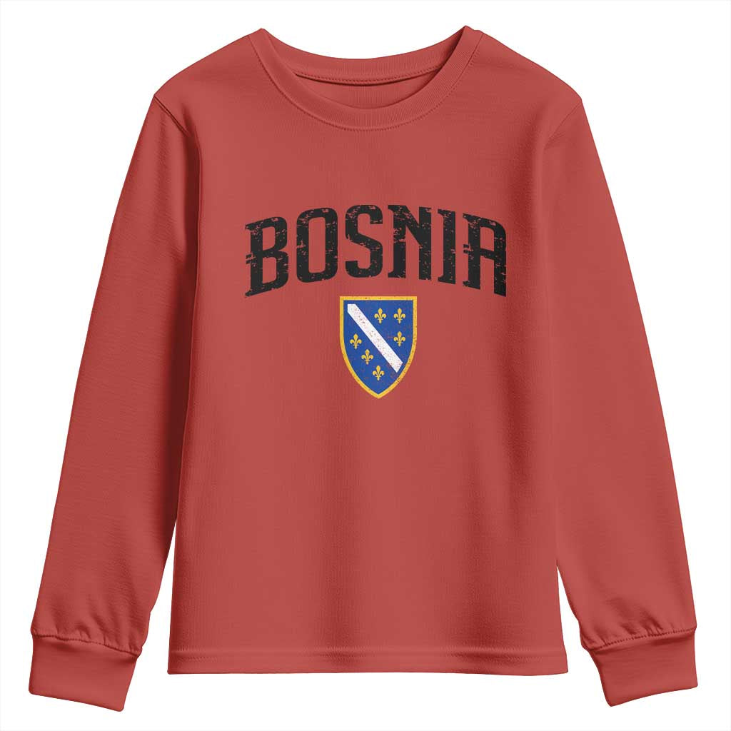 Vintage Bosnia Coat of Arms Minimalist Youth Sweatshirt Golden Lily Heritage Shield Graphic