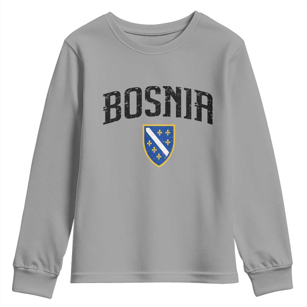 Vintage Bosnia Coat of Arms Minimalist Youth Sweatshirt Golden Lily Heritage Shield Graphic