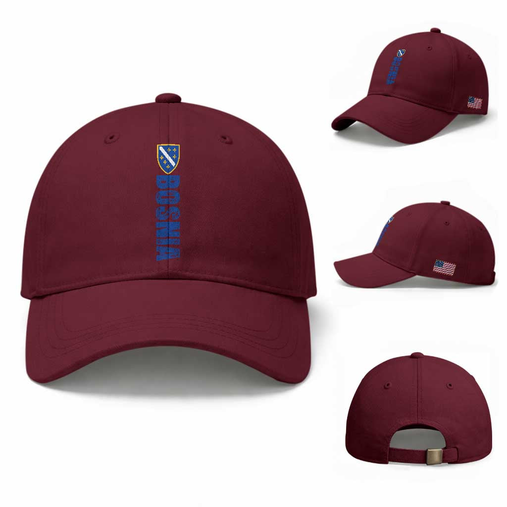 Bosnia Typography Coat of Arms Baseball Cap Golden Lily Shield Modern Graphic