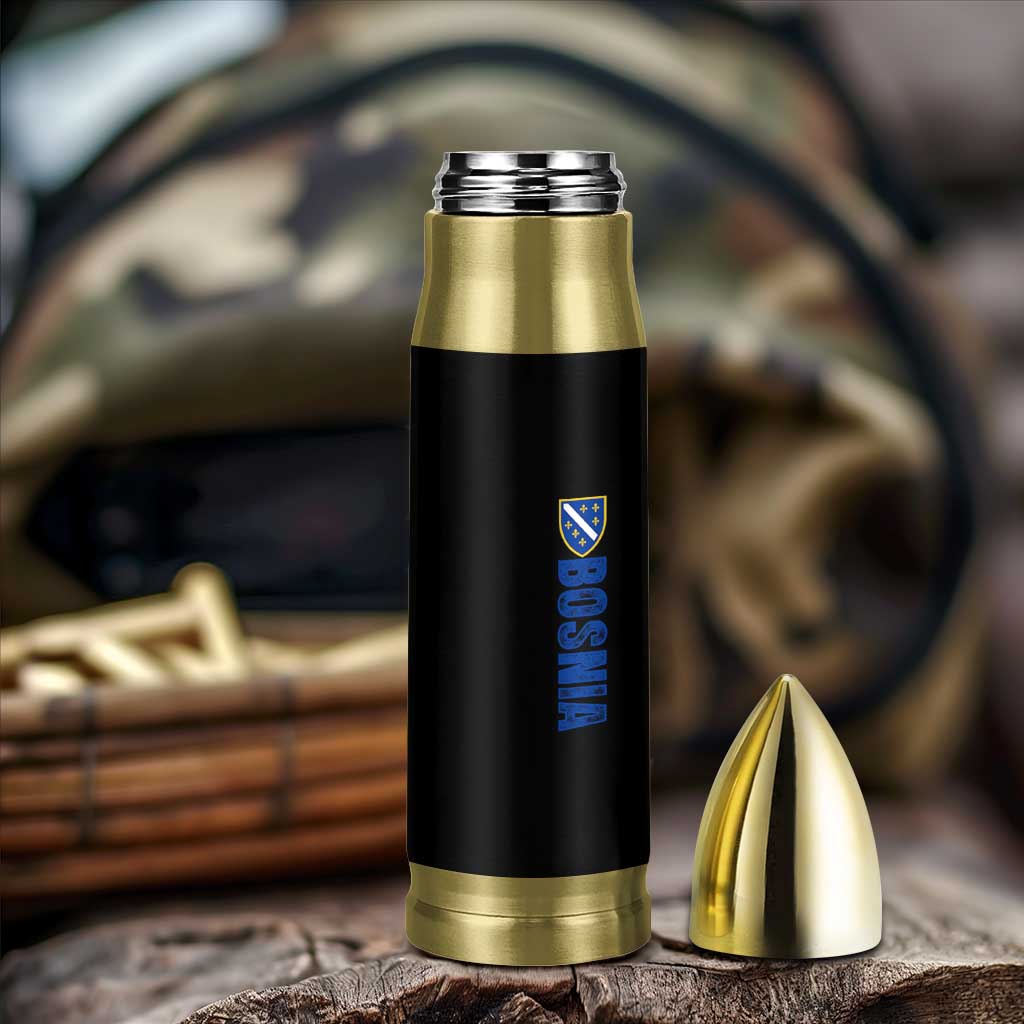 Bosnia Typography Coat of Arms Bullet Tumbler Golden Lily Shield Modern Graphic