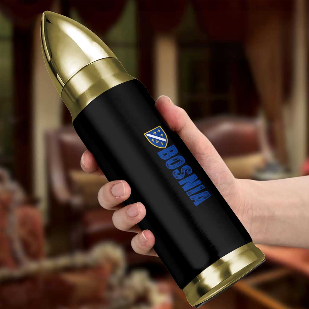 Bosnia Typography Coat of Arms Bullet Tumbler Golden Lily Shield Modern Graphic
