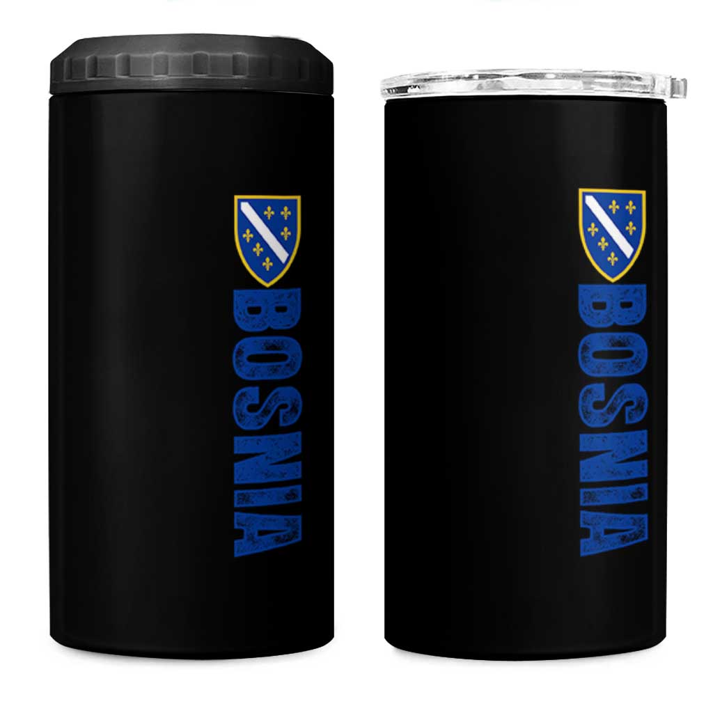 Bosnia Typography Coat of Arms 4 in 1 Can Cooler Tumbler Golden Lily Shield Modern Graphic