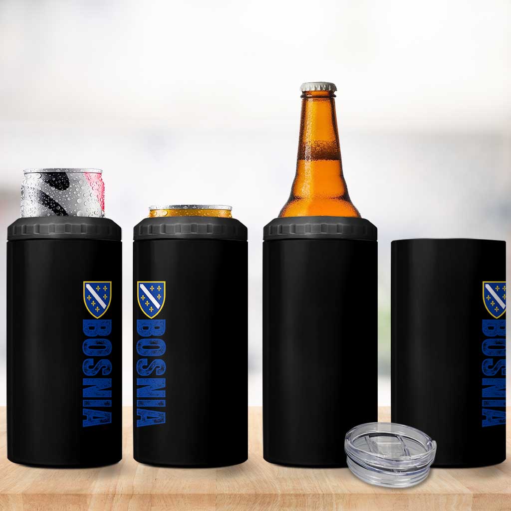 Bosnia Typography Coat of Arms 4 in 1 Can Cooler Tumbler Golden Lily Shield Modern Graphic