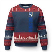 Bosnia Typography Coat of Arms Ugly Christmas Sweater Golden Lily Shield Modern Graphic