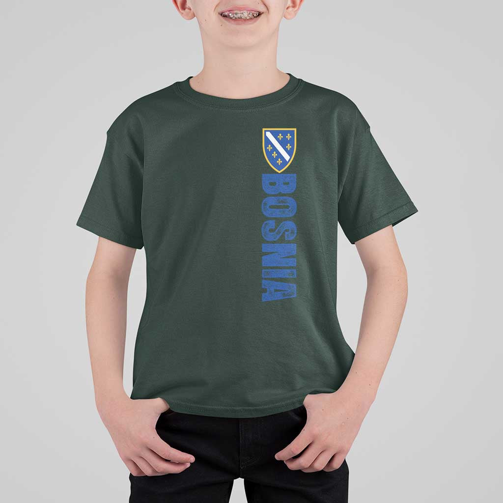 Bosnia Typography Coat of Arms T Shirt For Kid Golden Lily Shield Modern Graphic