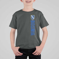 Bosnia Typography Coat of Arms T Shirt For Kid Golden Lily Shield Modern Graphic