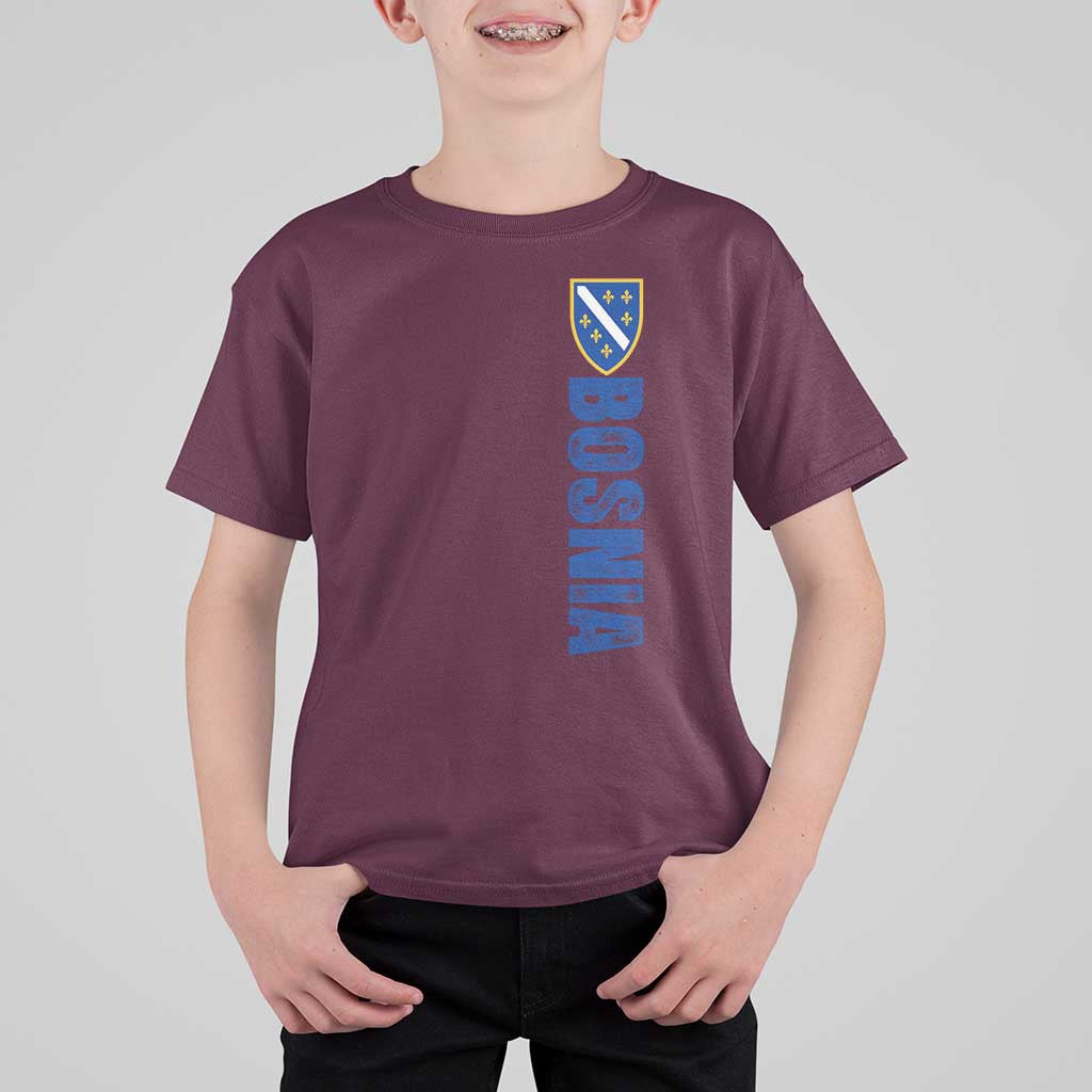 Bosnia Typography Coat of Arms T Shirt For Kid Golden Lily Shield Modern Graphic